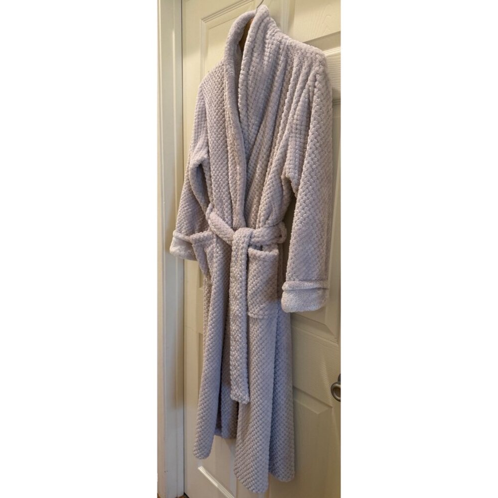 Carole Hochman Gray Waffle Knit Bathrobe With Belt & Pockets Size M